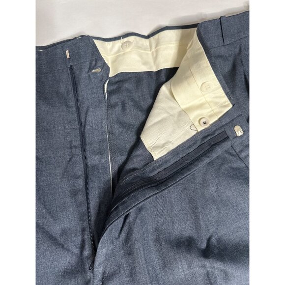 Berle Tailored Pants Men’s 56x37 Gray Blue 100% Worsted Wool Pleated Raw Hem - Picture 8 of 8